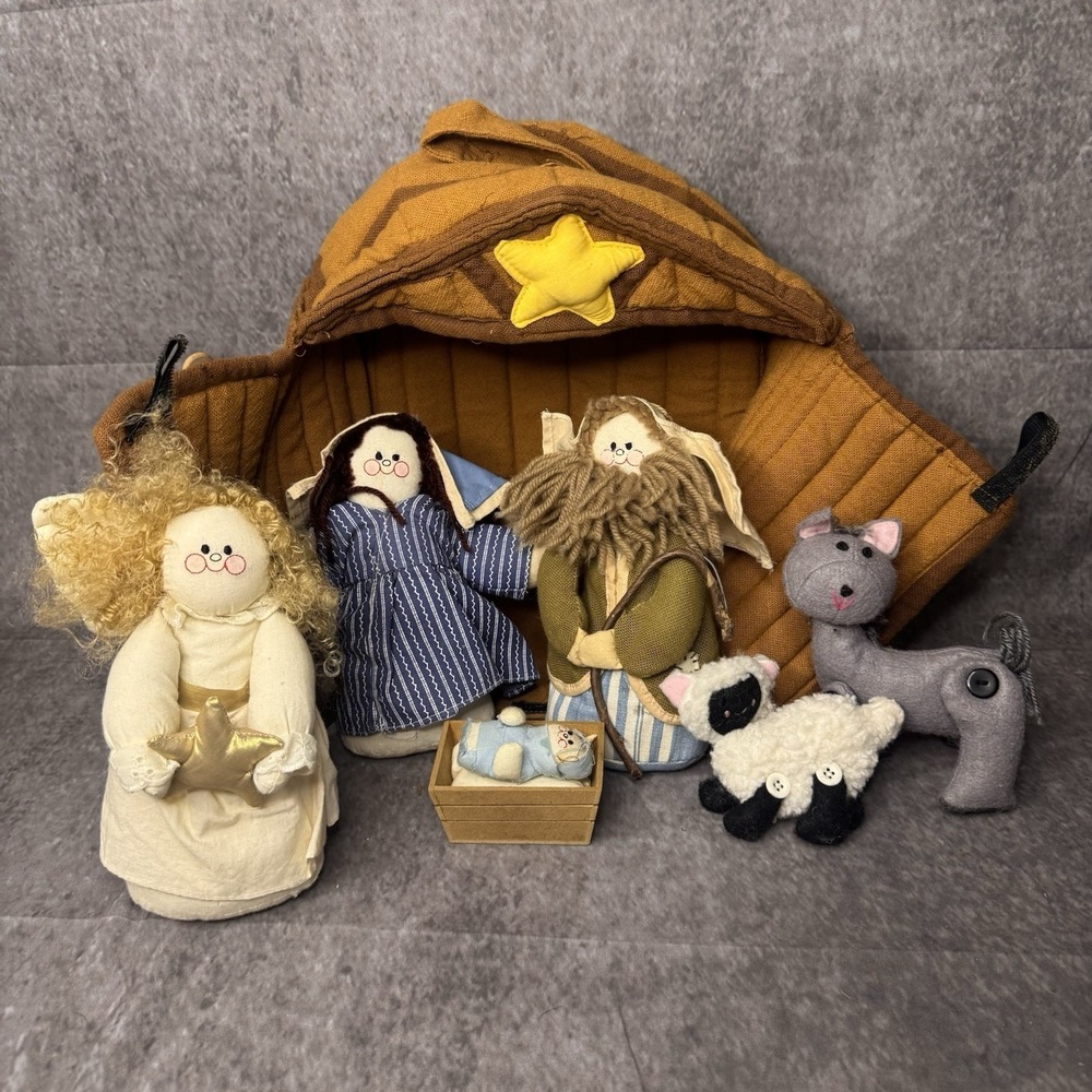 Vintage 1998 Roman Inc Soft Plush Nativity Set Fabric Carrying Case